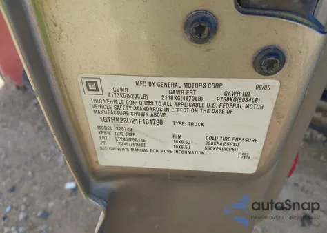 2001 GMC Sierra 2500Hd Sle из США, поврежденный, VIN 1GTHK23U21F101790